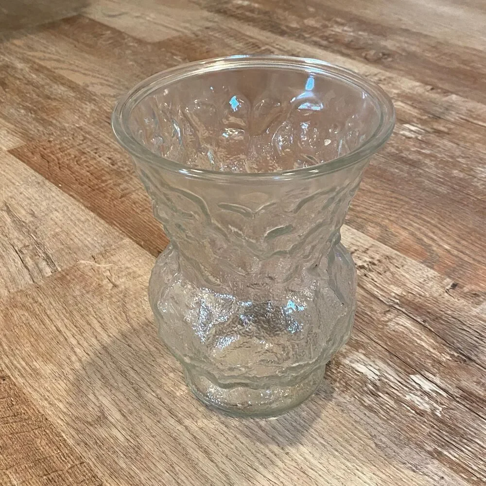 Vintage Large Vase Clear Crinkle Glass 8”